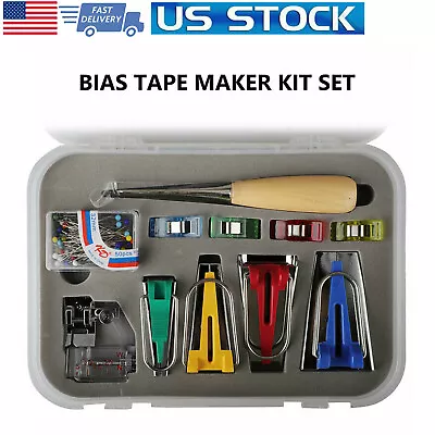 $9.56 • Buy 60PCS Bias Tape Maker Kit Set Fabric Sewing Quilting Awl & Binder Foot Case Tool