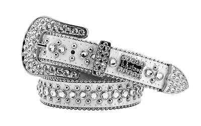 BB Simon Skinny Kish Belt Clear Ice Crystal White Silver 30 32 34 36 38 40 42 • $224.95