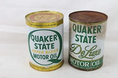 2 Vintage Metal Oil Can Lot Gas Advertising Quaker State Deluxe Super Blend Full • $32.99