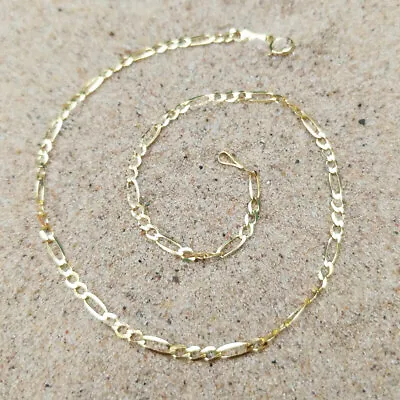 9ct Yellow Gold Figaro Chain Anklet | 10 Inch Ankle Bracelet | Hallmarked • £159