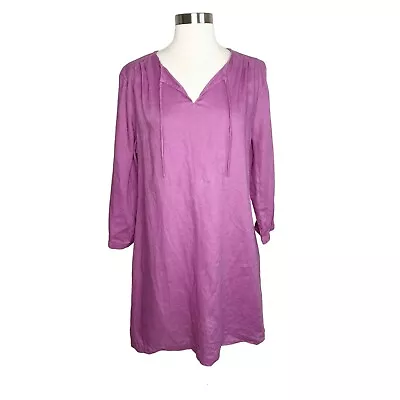 J. Jill Love Linen Tunic Shirt Dress M Lagenlook Amethyst Purple Shift Pullover • $29.99