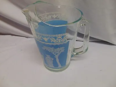 Vintage Wedgewood Jeanette Hellenic Glass Pitcher Blue Grecian Barware 9  Tall • $19.99