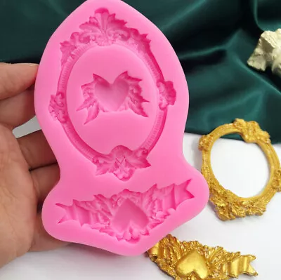 Heart Elegant Frame Round Oval Silicone Mold Rubber Flexible Resin Epoxy Form • $17.14