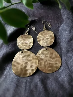 Round Hammered Copper Dangle Drop Earrings • $7.50