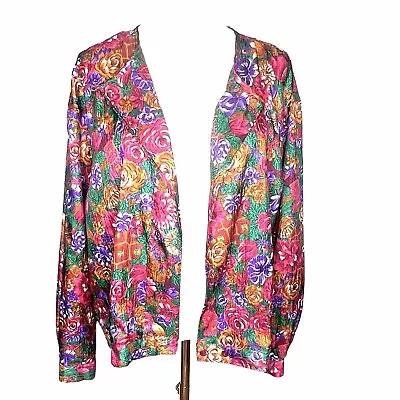 Vintage Satin Grandmacore Coquette Cottagecore Feminine Floral Jacket / Blouse • $28.99