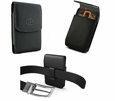 Xl Vertical Leather Rugged Cell Phone Holder Pouch Clip Belt Loop Carrying Case • $9.49