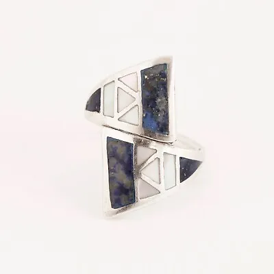 £60.29 • Buy Native American Sterling Silver Lapis Mop Inlay Bypass Ring 7.5