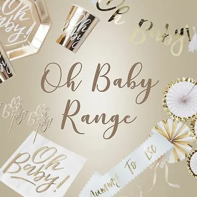 £13.15 • Buy Baby Shower Tableware | Oh Baby Gold Decorations Partyware Plates Napkins Cups