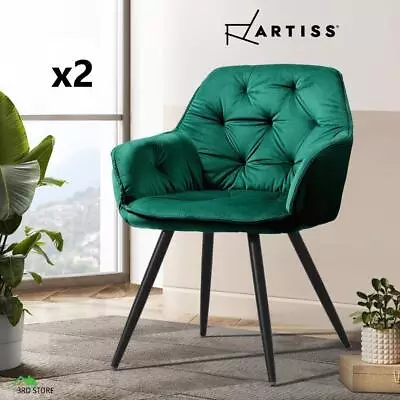 Artiss Calivia Dining Chairs Kitchen Chairs Upholstered Velvet Set Of 2 Green • $144