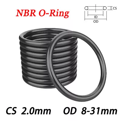 2.0mm Cross Section O Rings NBR Nitrile Rubber 8mm-31mm OD Oil Resistant Seals • £1.38