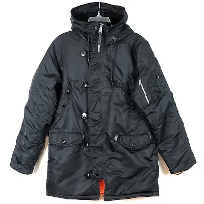 Alpha Industries N-3B Extreme Cold Weather Parka Hooded Jacket Black Mens Small • $99.99