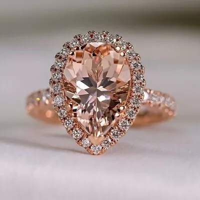 Halo Engagement Ring 2Ct Pear Cut Lab-Created Morganite 925 Sterling Silver • $110.49