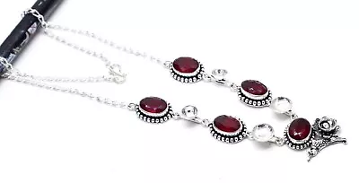 925 Sterling Silver Mozambique Garnet Gemstone Jewelry Necklace Size-17-18  • $19.99