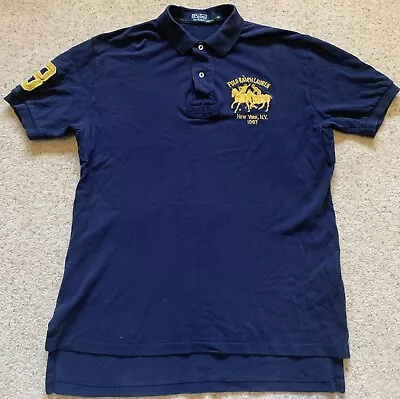 Ralph Lauren Polo Shirt Navy Medium New York Double Big Pony Rugby Preppy Mens • £39.99