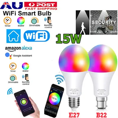$55.99 • Buy Wifi Bulb E27 B22 15W PIR Sensor Motion Smart LED Globe Lights Alexa Google Home