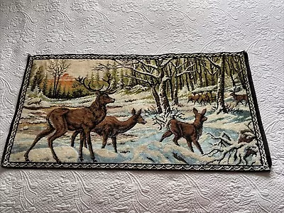 Vintage Deer Or Elk Herd In Snowy Woods Velvet Tapestry Wall Hanging Rug 19.5X38 • $14.99