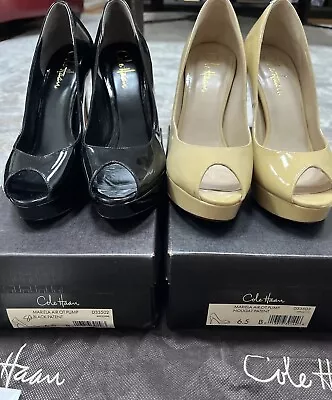 2 Pair Cole Haan 6.5B Mariela Pump PeepToe Nougat/Black Box DustBag • $31