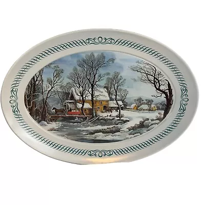 Brookpark 1521 Melamine Winter Cottage Sleigh Serving Platter Oval 21  X 15  • $16