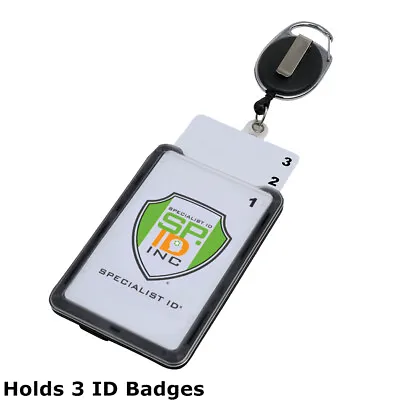 $11.99 • Buy 3 Card ID Holder With Retractable Badge Reel W Carabiner & Belt Clip - Vertical
