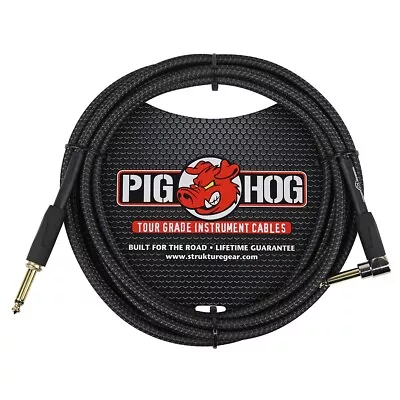 Pig Hog Instrument Cable Black Woven 1/4  To 1/4  Right Angle 10 Ft. • $18.20