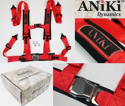 ANIKI RED 4 POINT AIRCRAFT BUCKLE RACING SEAT BELT HARNESS W/ ULTRA SHOULDER PAD • $57.72