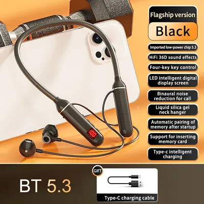 Earphones Bluetooth 5.3 Wireless Neckband Waterproof Headset Sports Headphones • £7.19