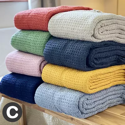 100% Cotton Plain Luxury Soft Handwoven Waffle Blanket Sofa Bed Throw Blanket • £11.95