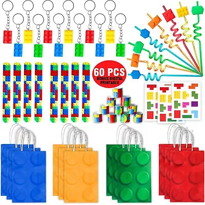 60 Pcs Building Blocks Party Favors For Kids Brick Style Birthday Bag Straw • $20.99