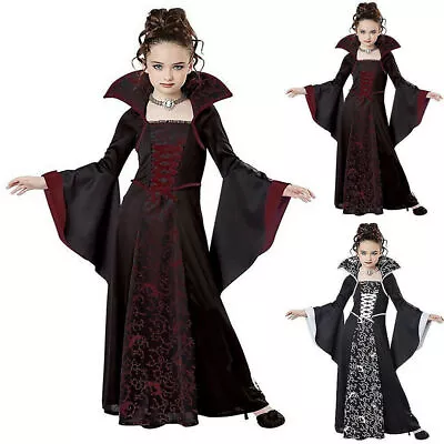 Kid Girls Royal Vampire Cosplay Costume Halloween Queen Witch Party Fancy Dress` • £19.59