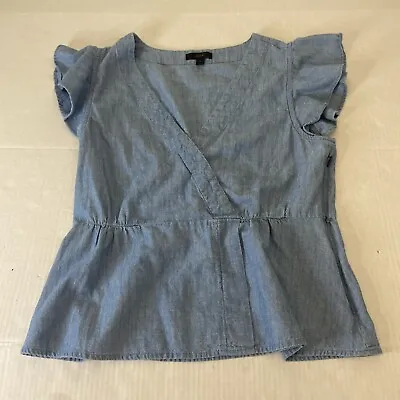 J.Crew Chambray Denim Look V Neck Short Sleeves Women's TOP Size:10 • $20.46