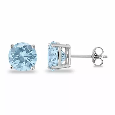 March Birthstone Aquamarine 925 Sterling Silver Round Cz Stud Casting Earrings • $7.45