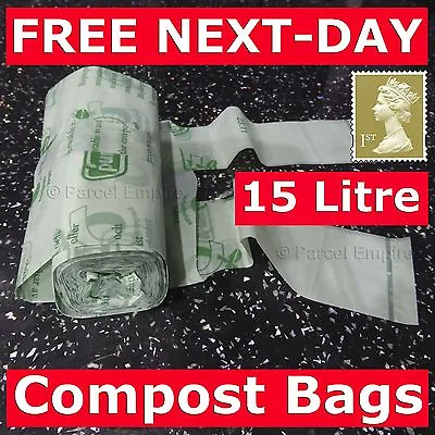 100% Certified Biodegradable 15L Litre CADDY LINERS Food Compost Bag Kitchen 1 • £17.86