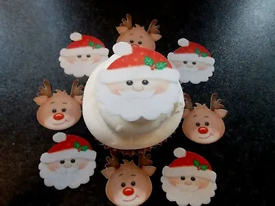 £2.75 • Buy 12 PRECUT Edible Christmas/xmas Santa & Rudolf Wafer Paper Cake/cupcake Toppers