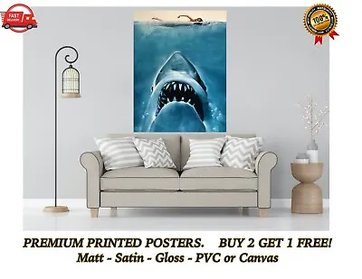 JAWS Classic Shark Movie Art Large Poster Print Gift A0 A1 A2 A3 A4 Maxi • £4.73