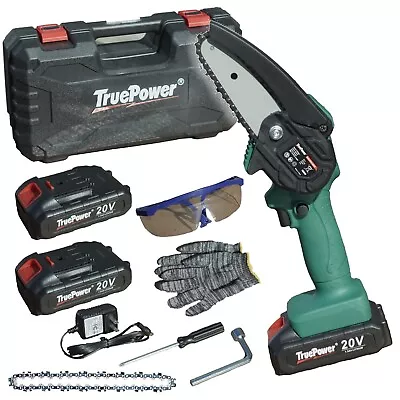 TruePower 20V Mini Chainsaw 4  W/ Safety Kit Battery Charger & Carrying Case • $39.95