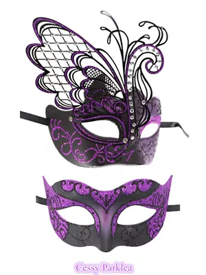 SN-F2-3 Luxury Couples Purple Black Swan Venetian Masquerade Masks • $6.41