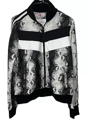 BuddyLove Black White Gray Snakeskin Print Zip Up Jacket Size Large • $29.99