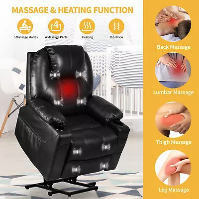 Power Lift Recliner Chair For Elderly Lift Chair With Heat And Massage Black • $308.41