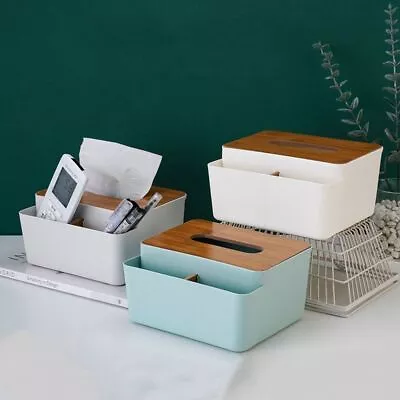 Rectangular Bamboo Cover Toilet Paper Box Towel Napkin Tissue Holder  Vanity • $16.68