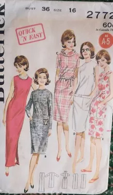 VTG Sewing Pattern Woman Size 16 Bust 36 Semi-Fit Shift Butterick 2772 Cut 1950s • $9.95