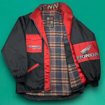 HONDA Racing Team Kenny Racewear Flannel Lined Motorsport Jacket Black XL • £99.99