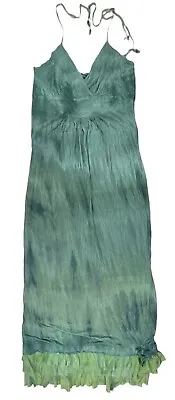 Young Fabulous & Broke Mermaid Maxi Dress Tie Dye Green Aquamarine Ruffle *flaws • $20.40