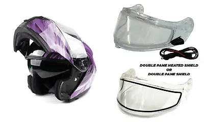 Modular Snowmobile Helmet Electric OR Dual  Shield Purple Adult DOT SNOW • $120
