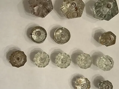 Vintage Lot Of 12 Mixed Clear Glass Cabinet Knobs Dresser Drawer Pulls • $29