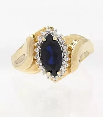 10K 3.4g Yellow Gold Blue Sapphire Diamond Halo Accent Swirl Band Ring Size:9.5 • $143.99