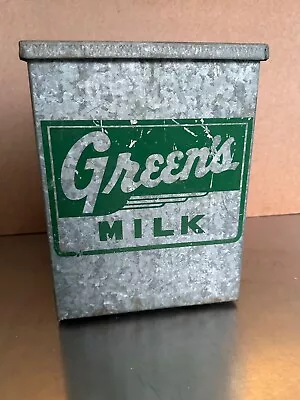 Vintage Small GREENS Dairy  Galvanized Metal Porch Milk Box Rustic • $95