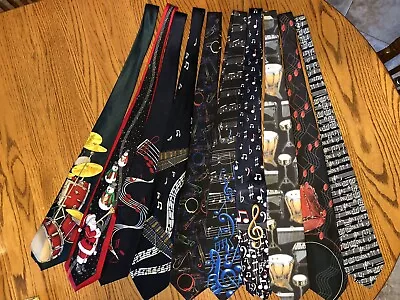 Music Themed Ties - Lot Of 10 Neckties - Instruments Percussion Music Notes • $45