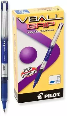 PILOT VBall Grip Liquid Ink Rolling Ball Stick Pens Fine Point Blue Ink 12 • $20.19