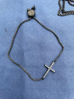 925 Sterling Silver Sideways Cross Bracelet Adjustable Up 8” Religious Cross • $35