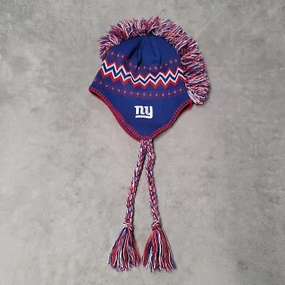 NFL NEW YORK GIANTS Hat Mowhawk Fringe Knit Winter Tassels Beanie Youth 8-20 • $22.97